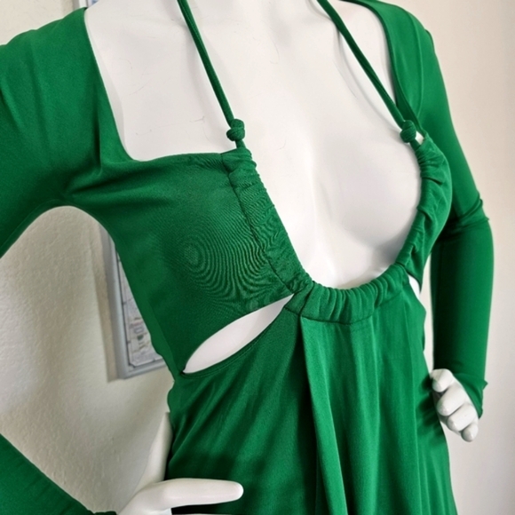 Proenza Schouler Drawstring Keyhole Matte Cutout Green Jersey Maxi Dress - Picture 8 of 16